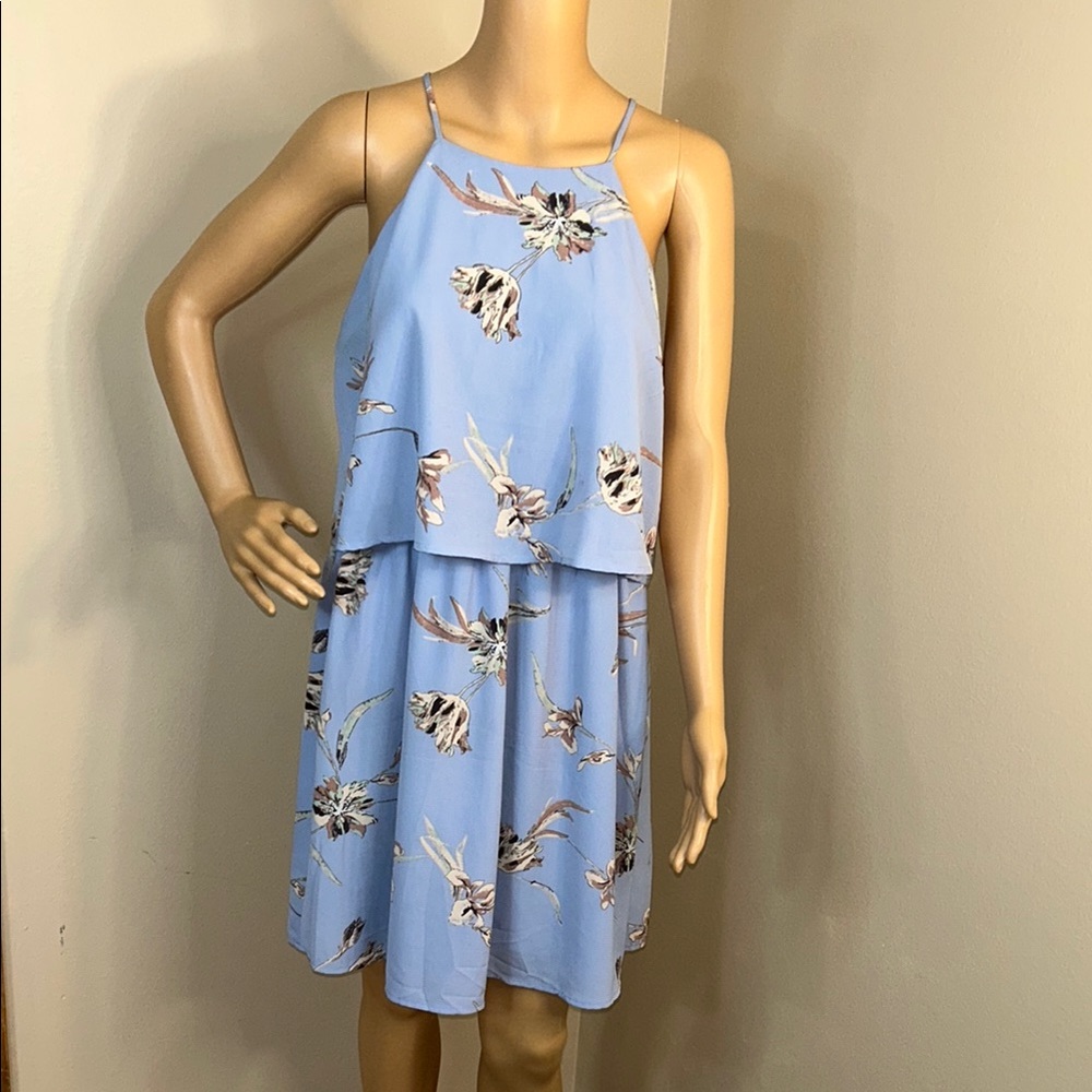 Lush Light Blue Asymmetrical Floral Dress